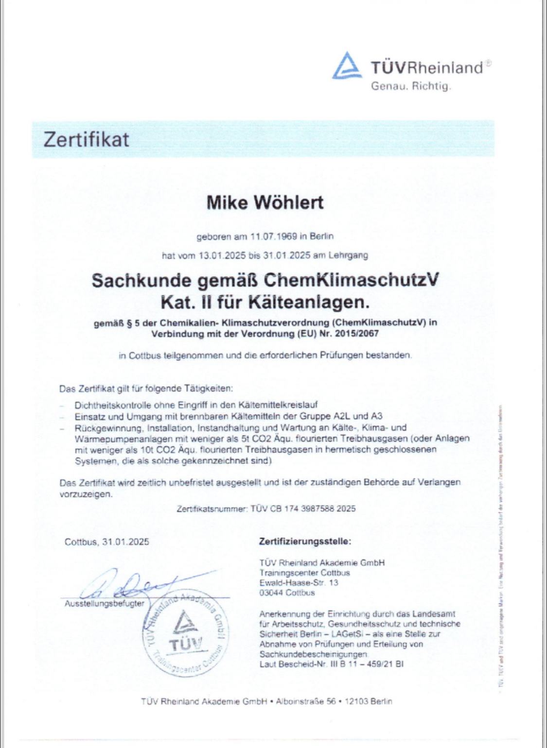 Zertifkat-Sachkunde Kat. II Kälteanlagen_1125x1540